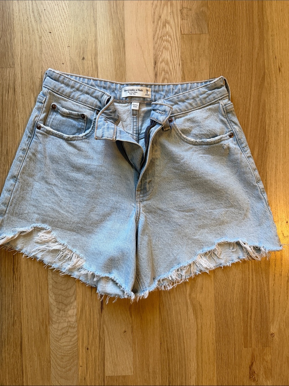 Abercrombie & Fitch Light Wash Frayed-Hem Denim Shorts